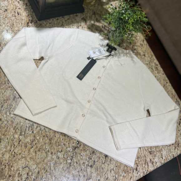 House of Harlow 1960 Ivory 100% Cashmere Cardigan Sweater Large - Picture 3 of 14